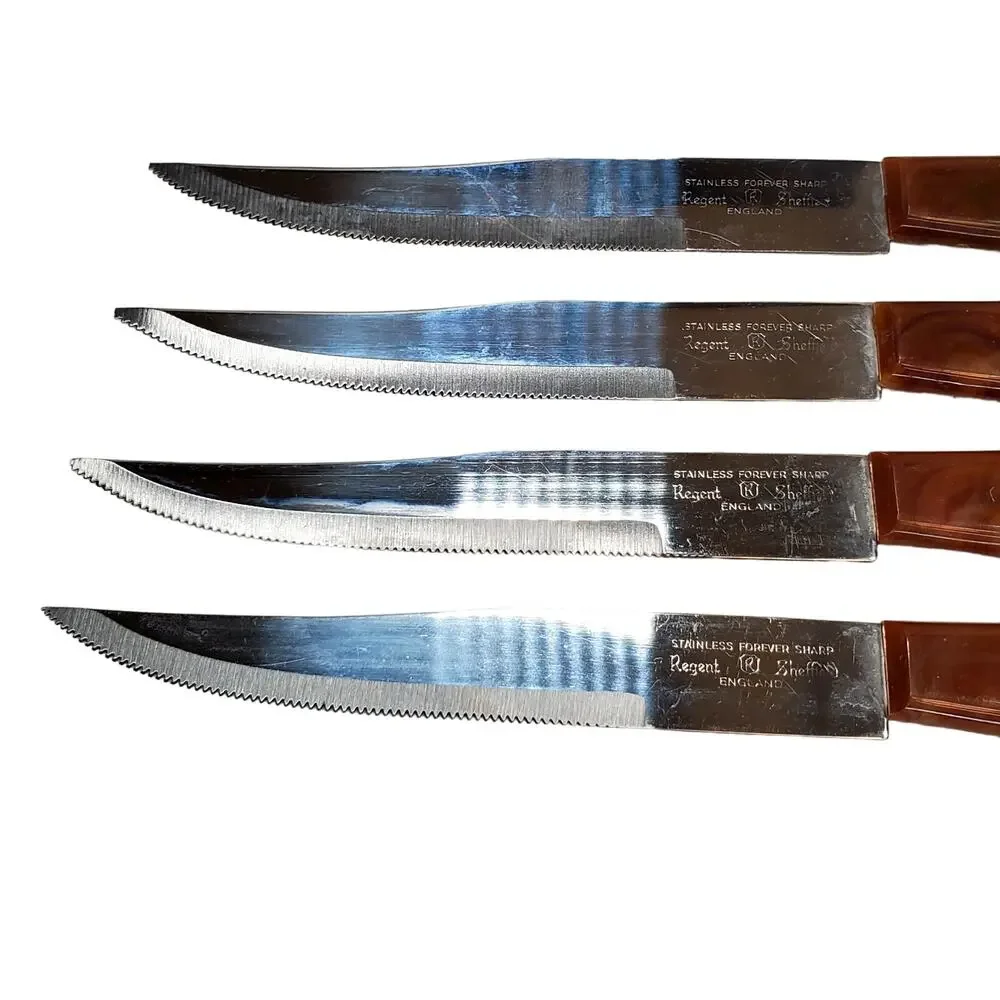 Vtg Regent Sheffield English Stainless 4 Piece Steak Knife Set in Storage Tray